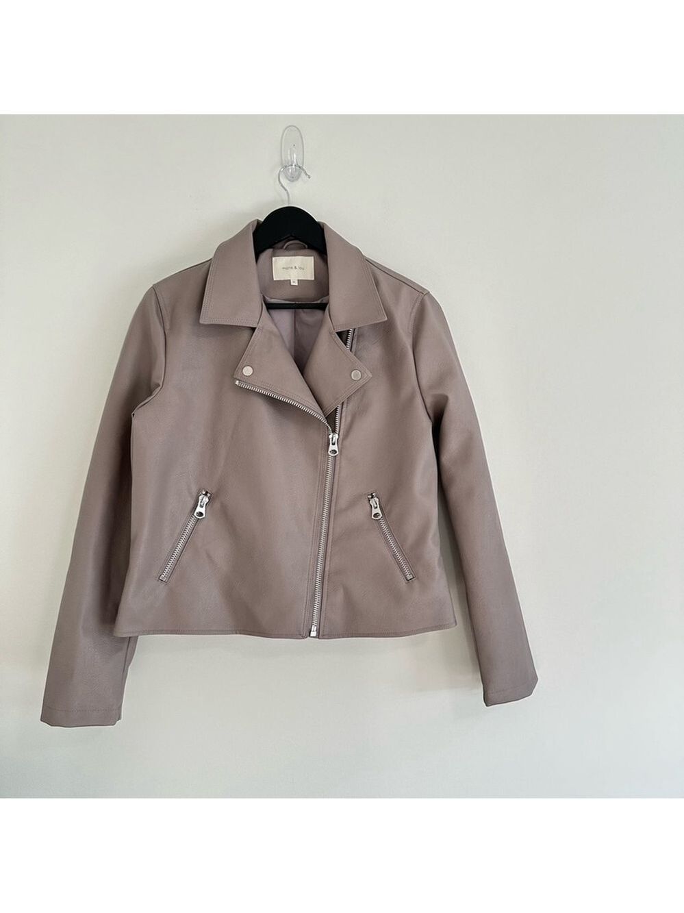 Monk & Lou Faux Leather Vegan Moto Jacket Size XL Taupe - Picture 2 of 14